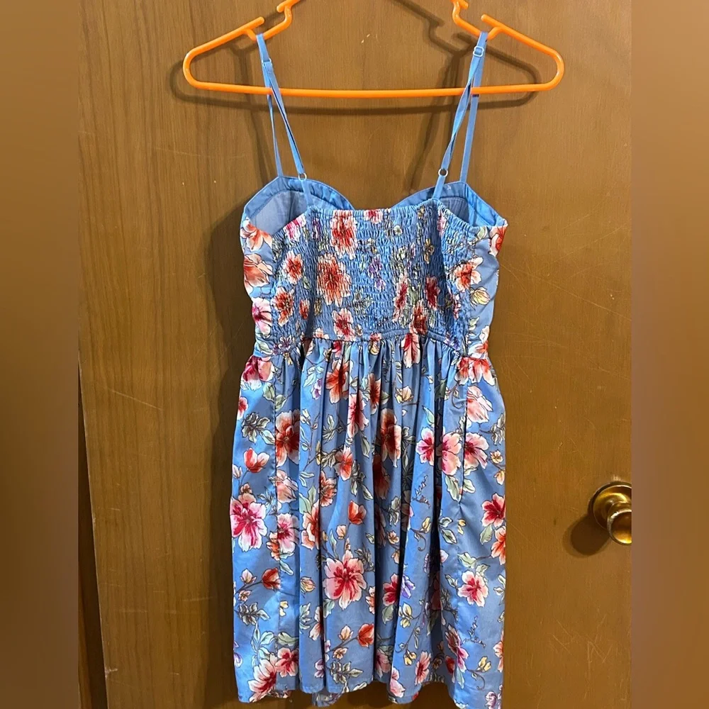 Land of the Free Blue Floral Bustier Dress‎ Spaghetti Strap Fit & Flare Size M